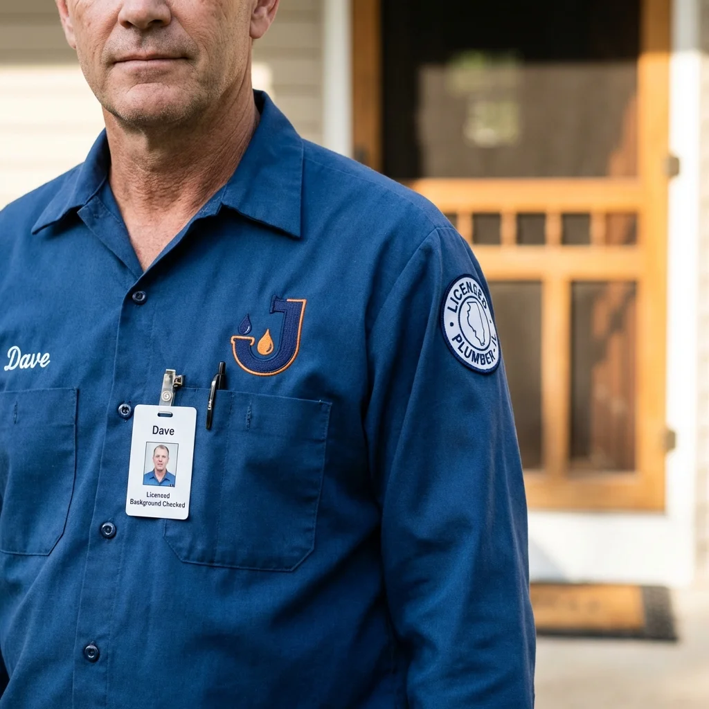 Licensed plumber showing ID badge in Westville, OK