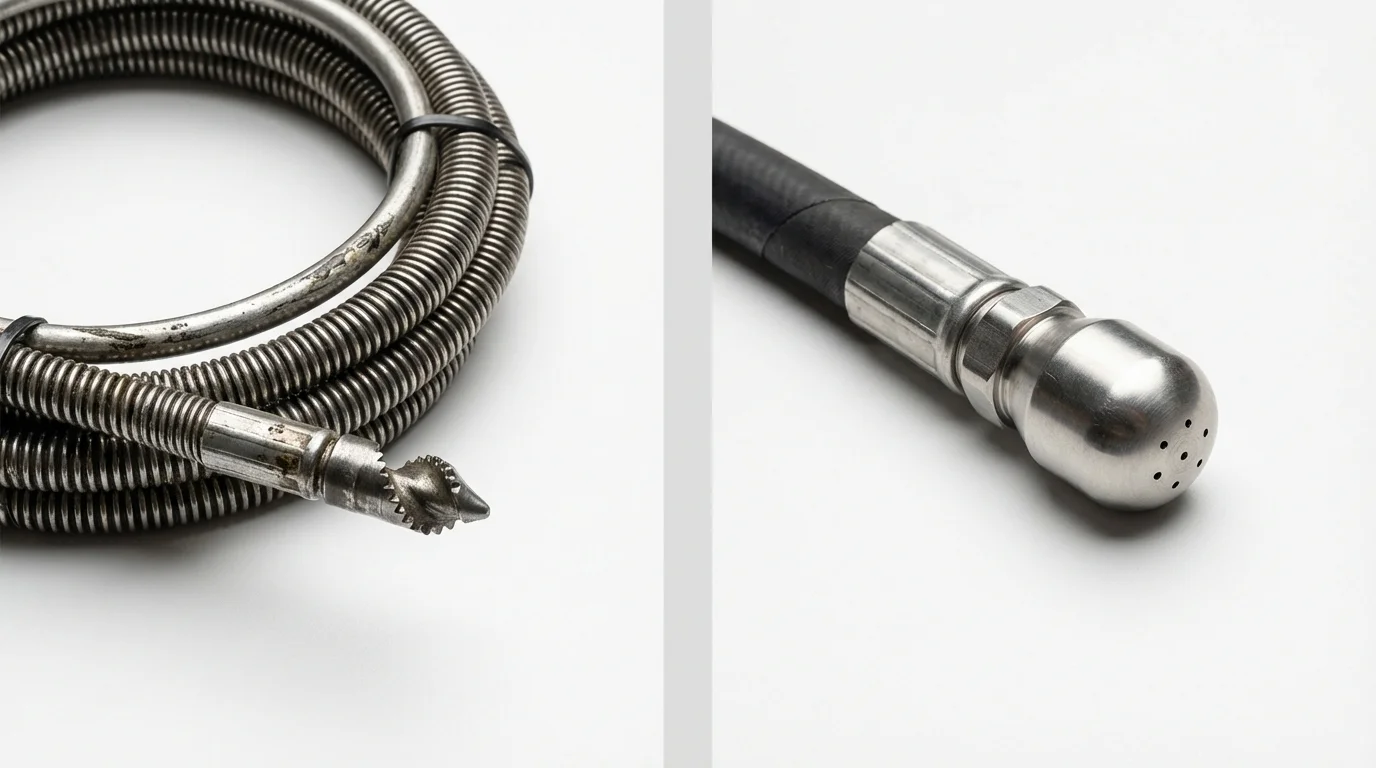 Drain snake cable and hydro jetting nozzle used for drain cleaning in Westville, OK