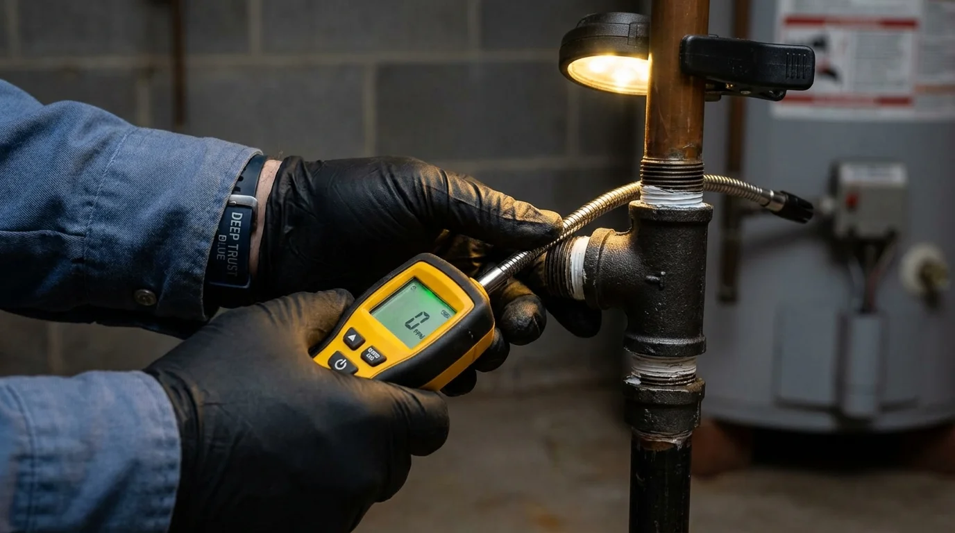 Gas leak detection with electronic sniffer by Johns Plumbing LLC in Westville