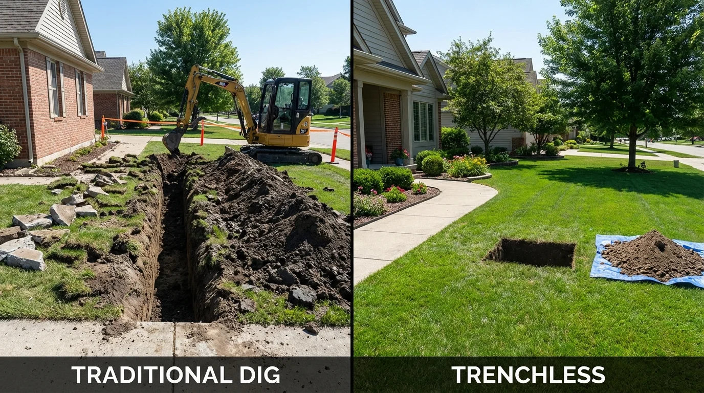 Trenchless sewer repair with minimal yard damage versus traditional excavation in Westville, OK